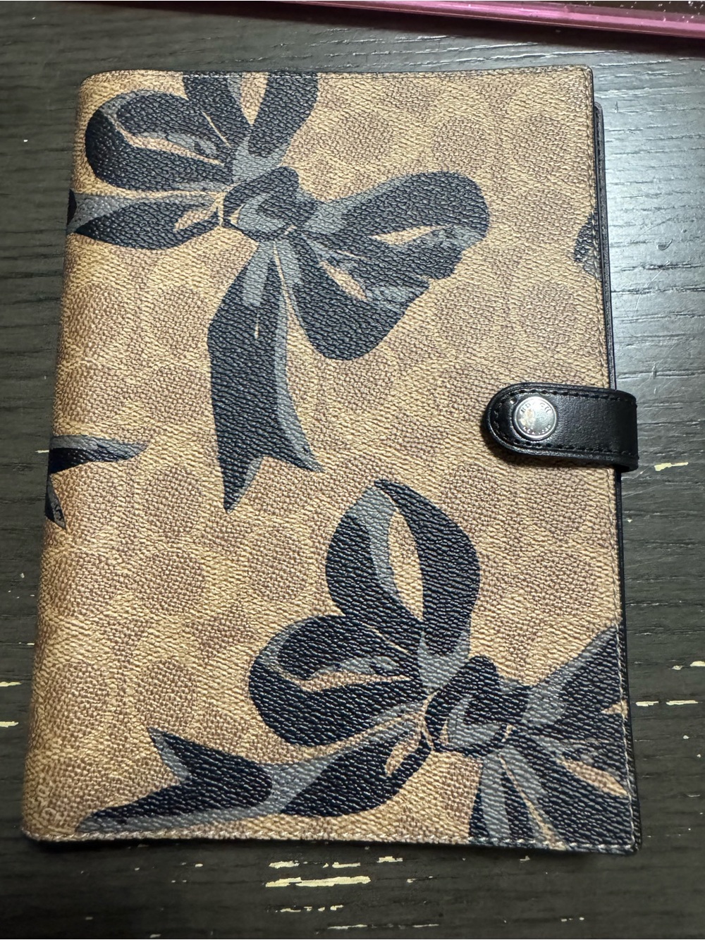 Coach Leather-Trim Floral Print Wallet Organizer in Brown and Black